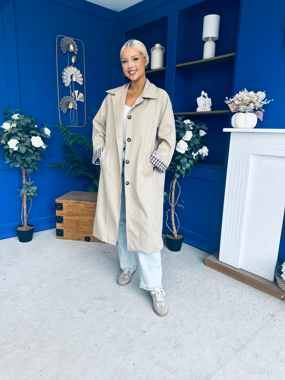 Juliette Button Detail Trench Coat Beige