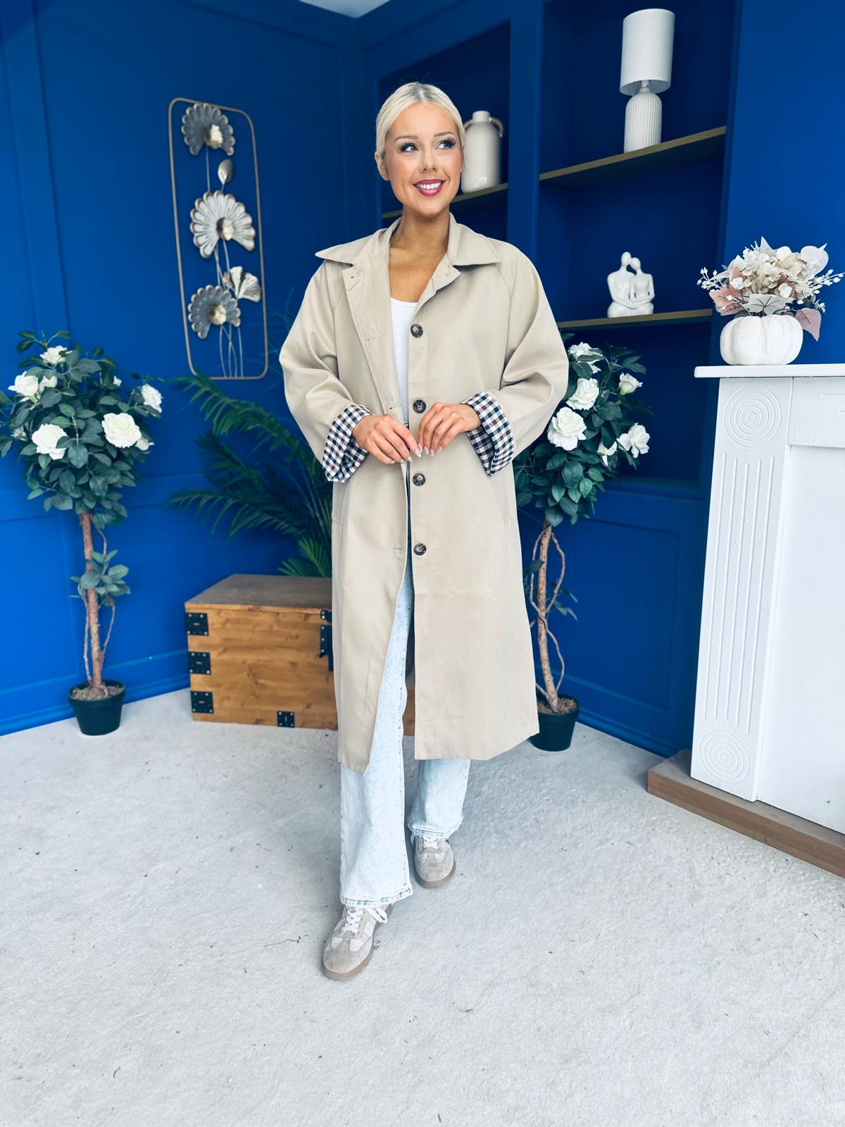 Juliette Button Detail Trench Coat Beige