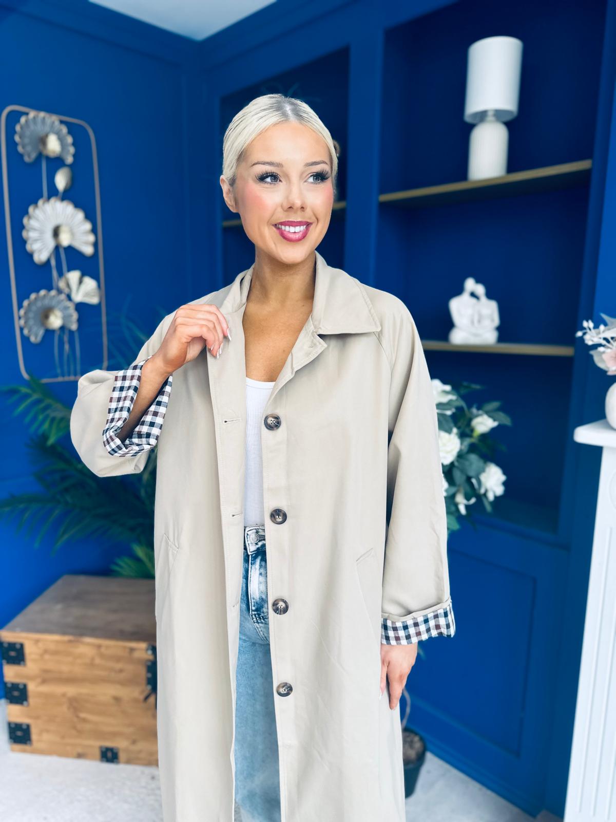 Juliette Button Detail Trench Coat Beige