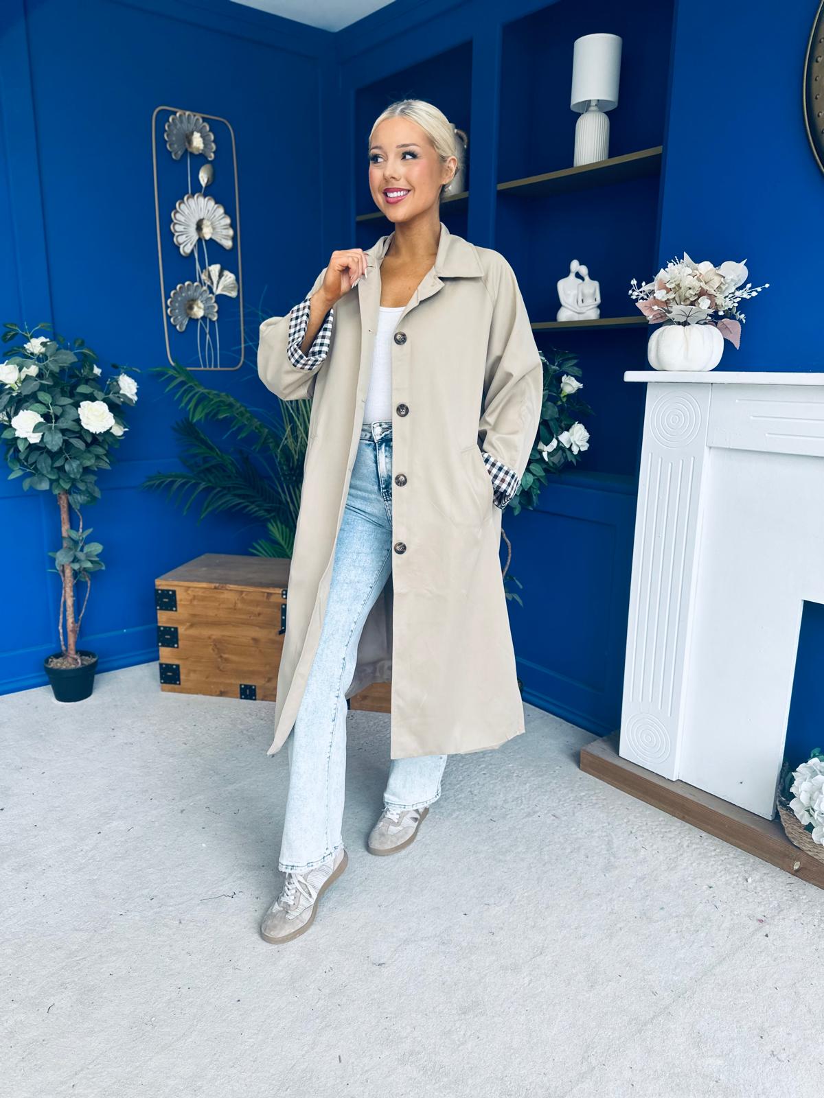Juliette Button Detail Trench Coat Beige