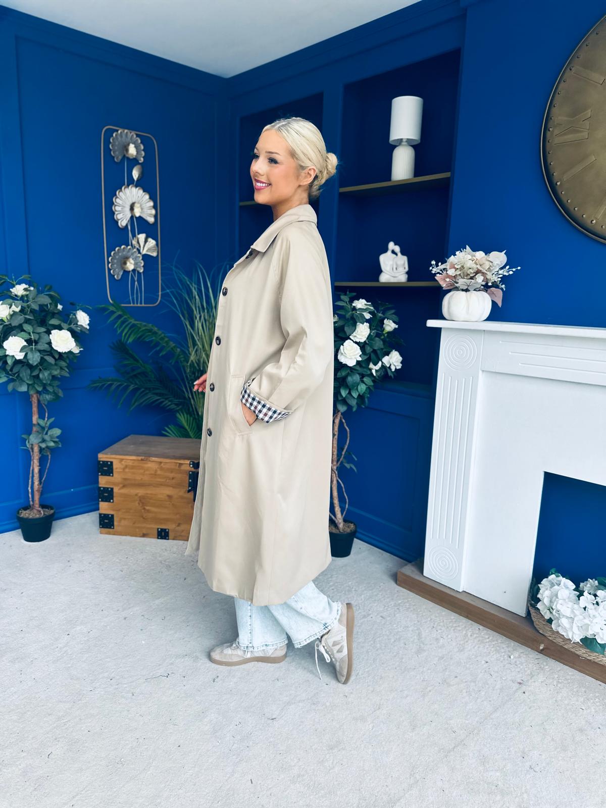 Juliette Button Detail Trench Coat Beige