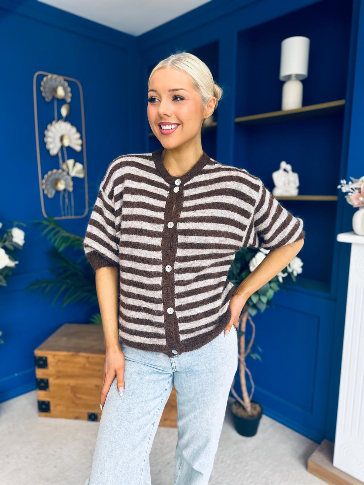 Helena Detailed Light Knit Cardi Chocolate