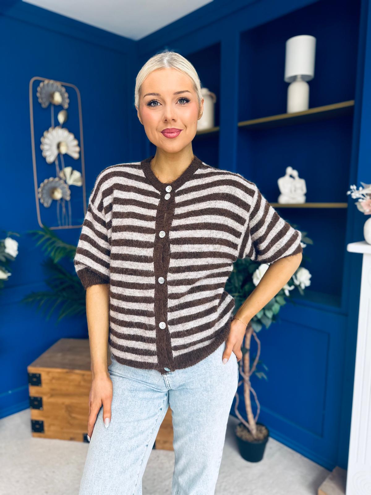 Helena Detailed Light Knit Cardi Chocolate