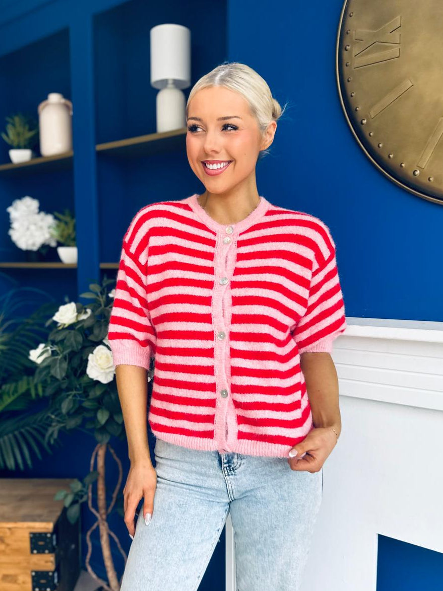 Helena Detailed Light Knit Cardi Red