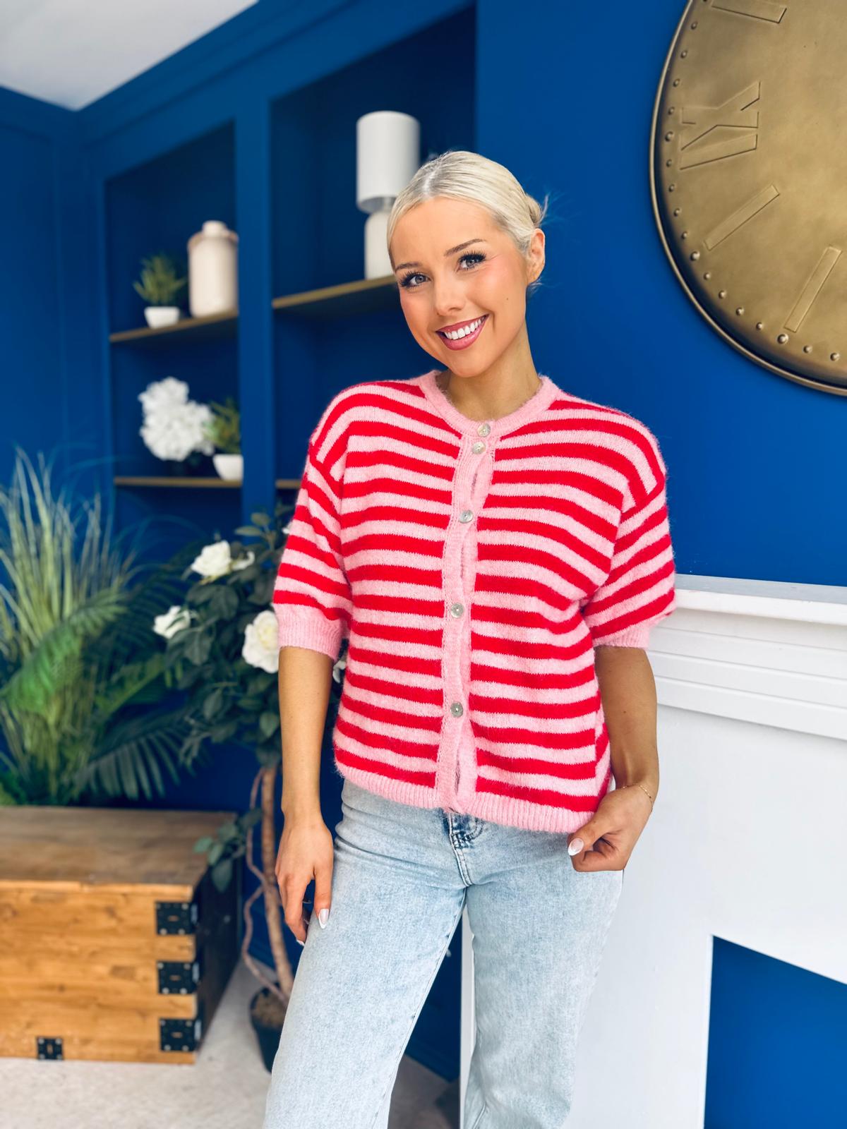 Helena Detailed Light Knit Cardi Red