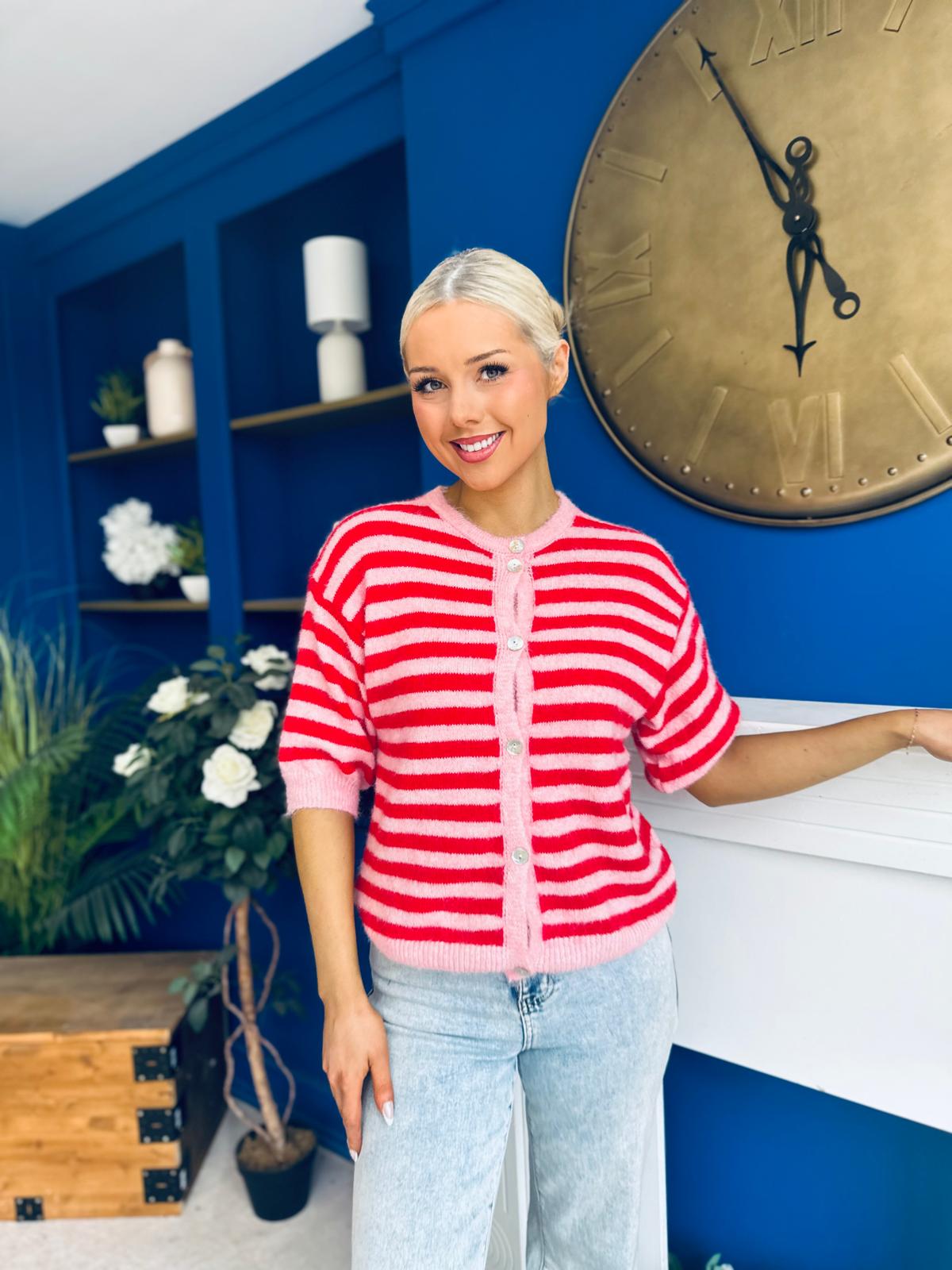 Helena Detailed Light Knit Cardi Red