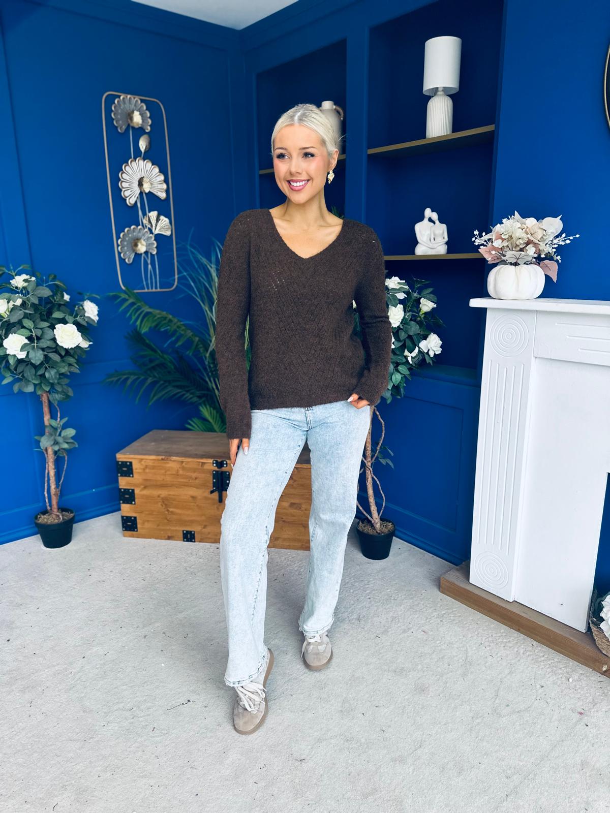 Rebecca Detailed Light Knit Jumper Coffee