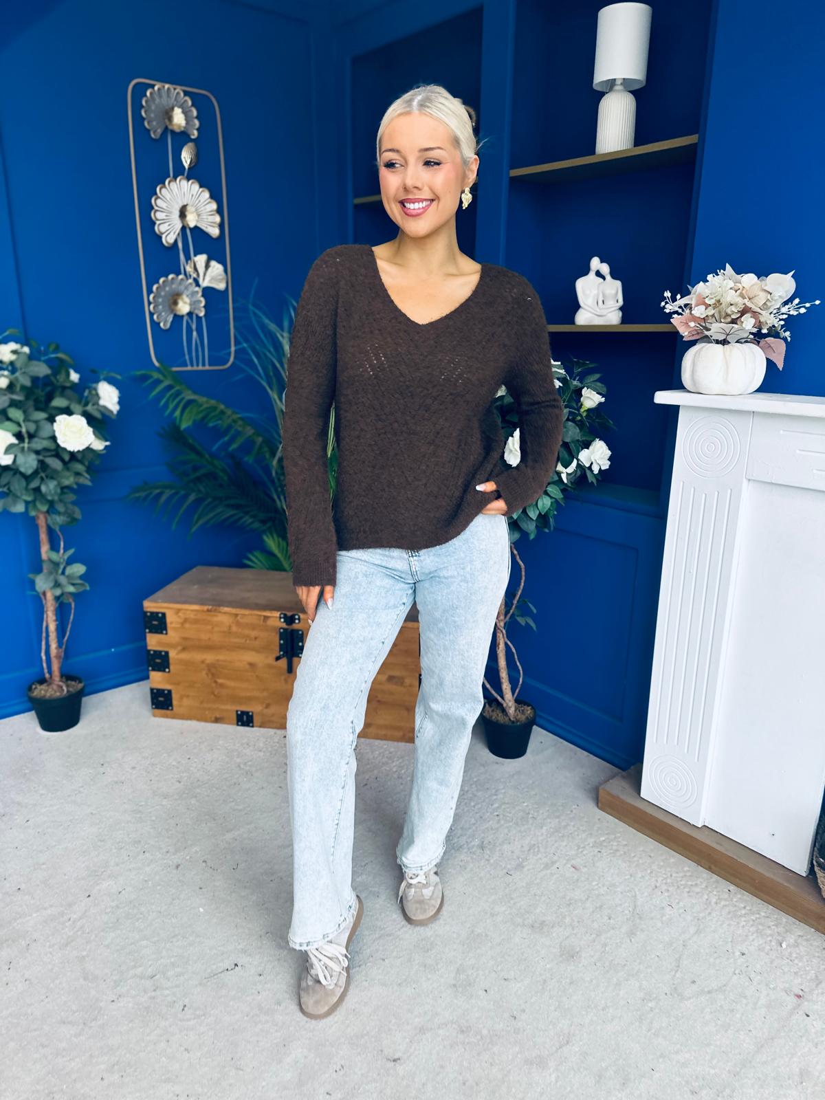 Rebecca Detailed Light Knit Jumper Coffee