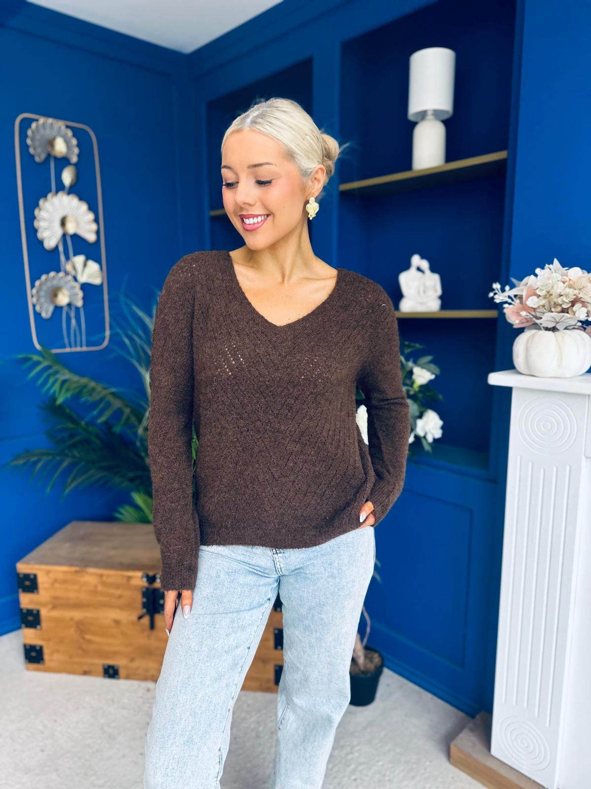 Rebecca Detailed Light Knit Jumper Coffee
