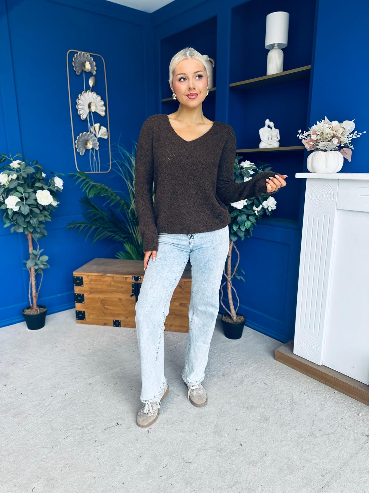 Rebecca Detailed Light Knit Jumper Coffee