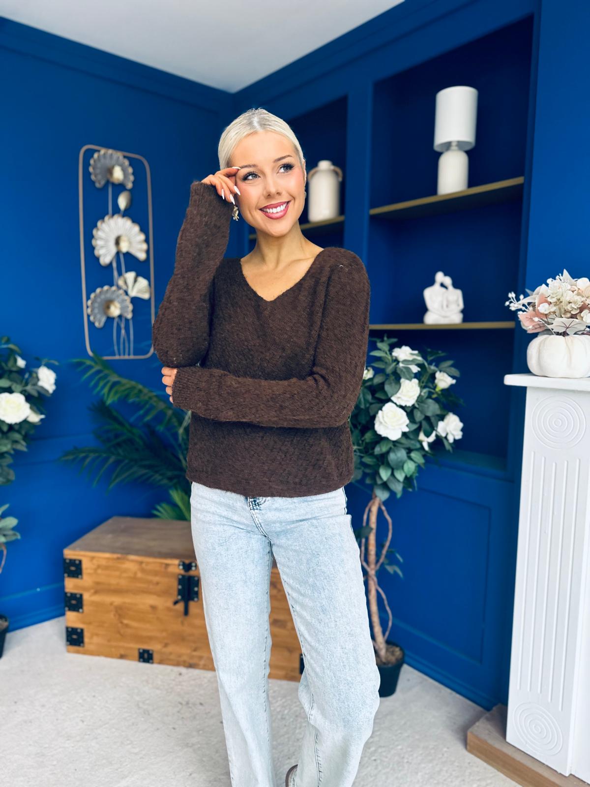 Rebecca Detailed Light Knit Jumper Coffee