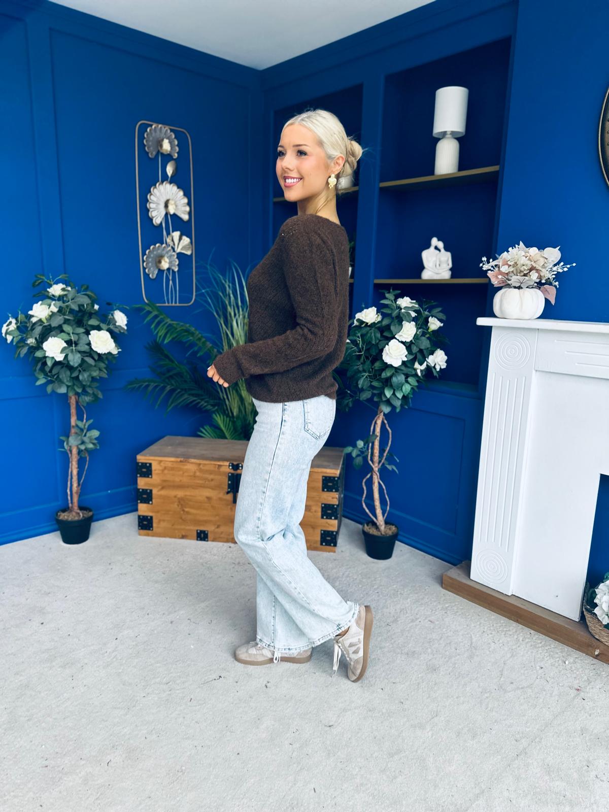 Rebecca Detailed Light Knit Jumper Coffee