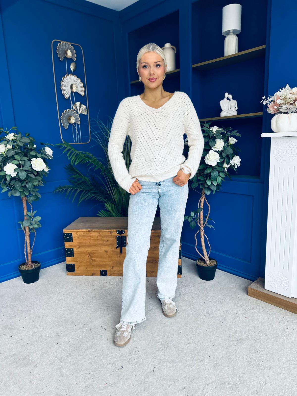 Rebecca Detailed Light Knit Jumper Cream