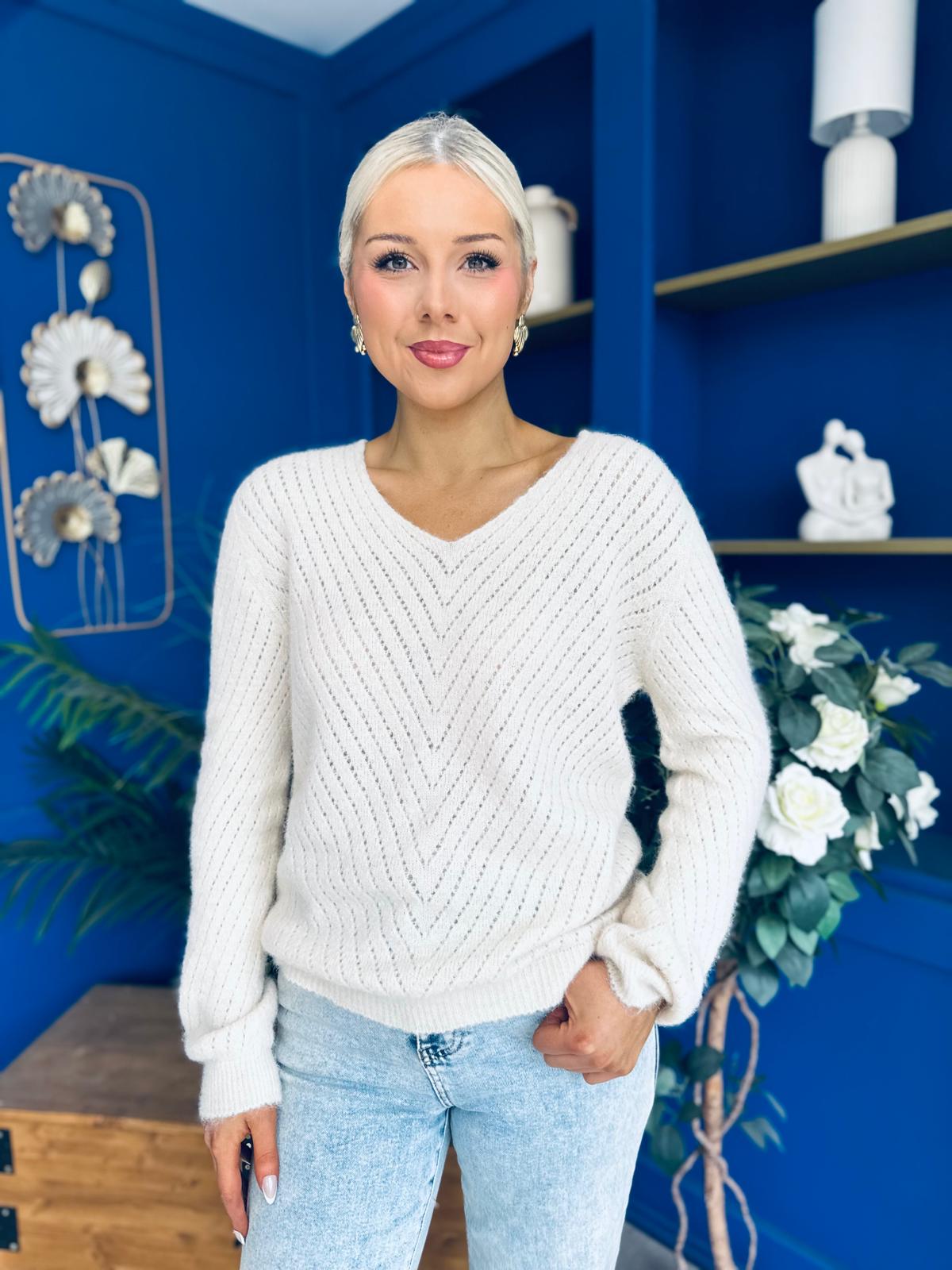 Rebecca Detailed Light Knit Jumper Cream