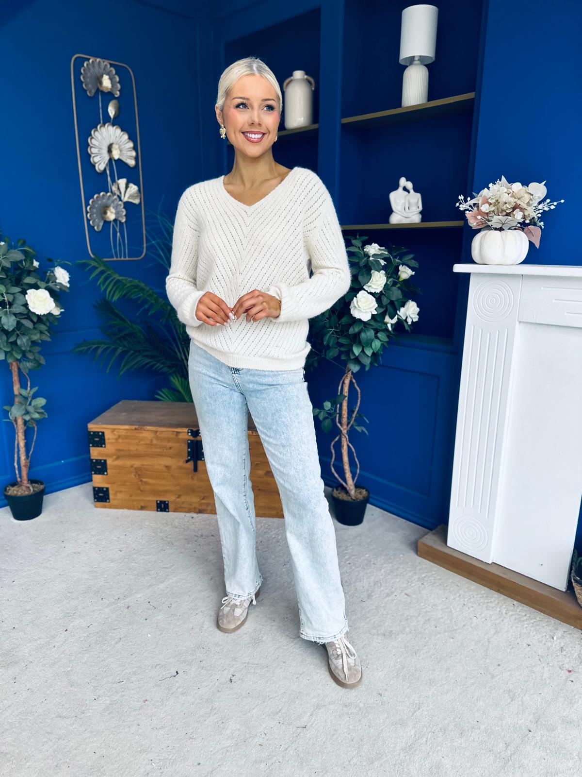 Rebecca Detailed Light Knit Jumper Cream