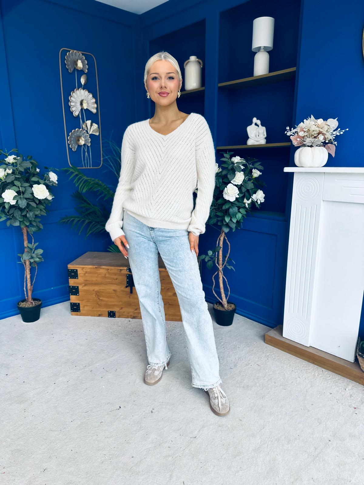 Rebecca Detailed Light Knit Jumper Cream