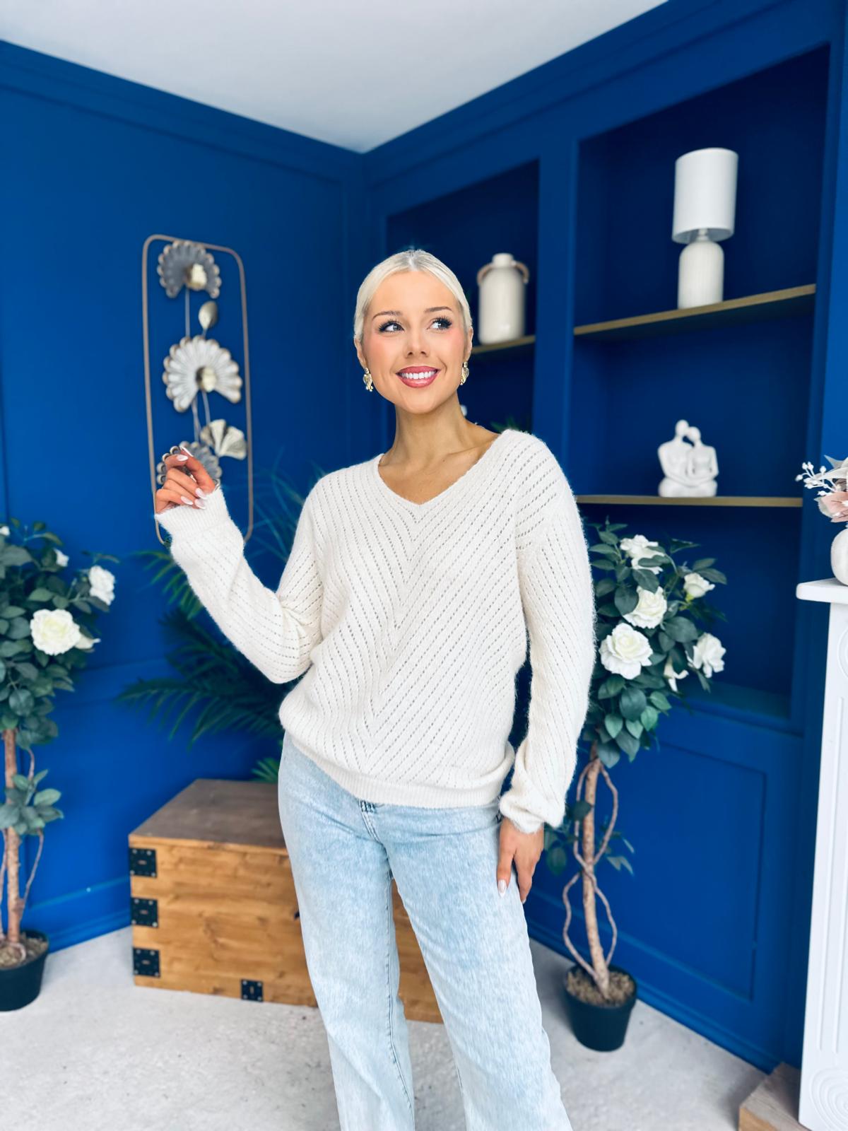 Rebecca Detailed Light Knit Jumper Cream