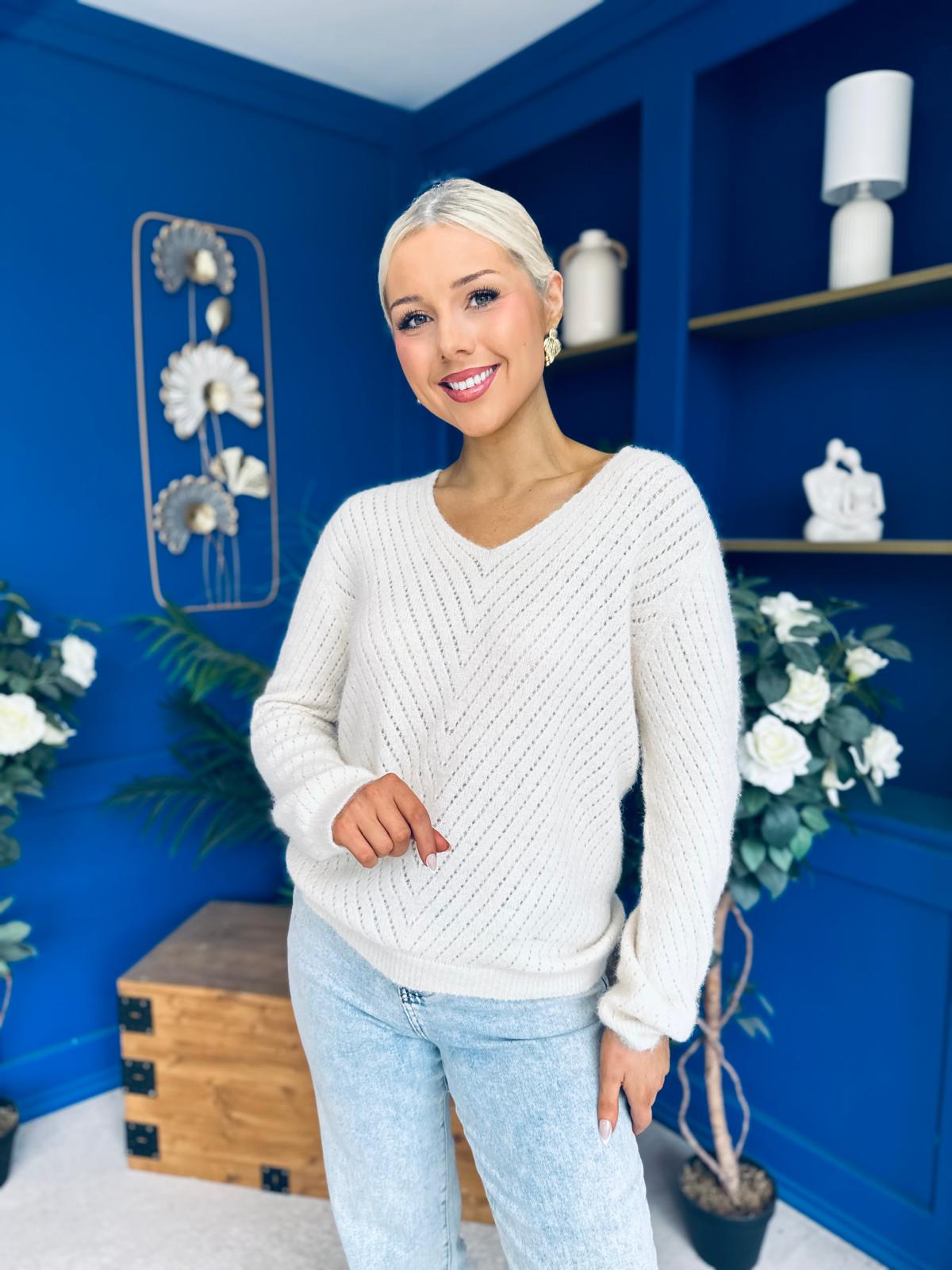 Rebecca Detailed Light Knit Jumper Cream