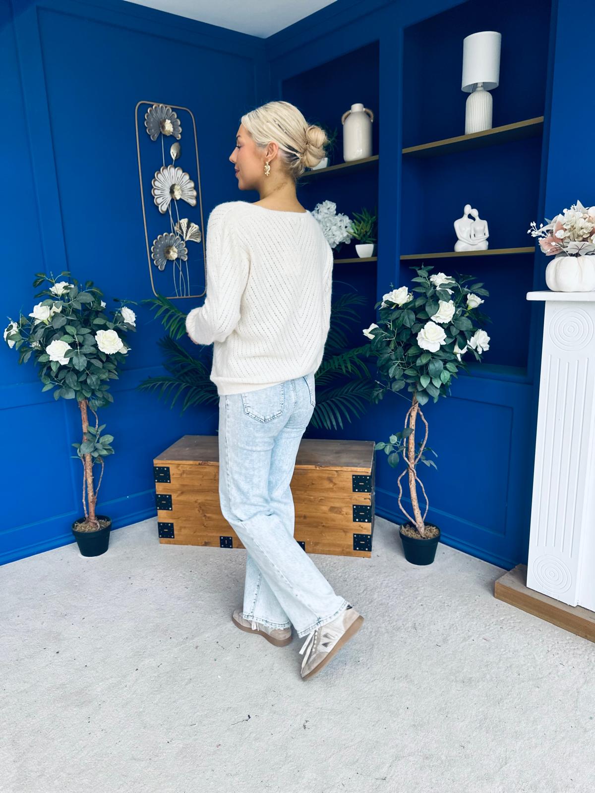 Rebecca Detailed Light Knit Jumper Cream