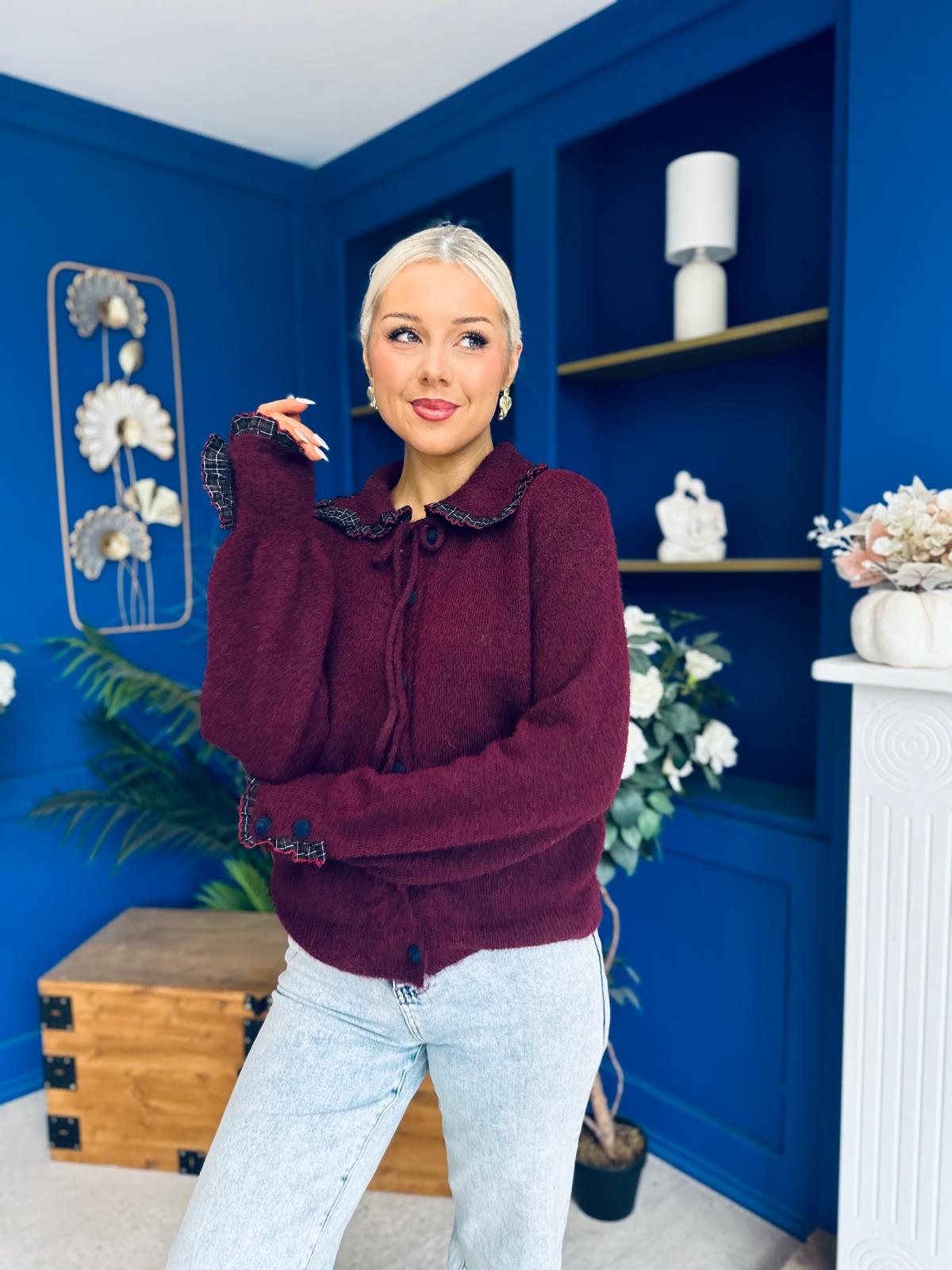 Darcy Detailed Knitted Cardi Burgundy