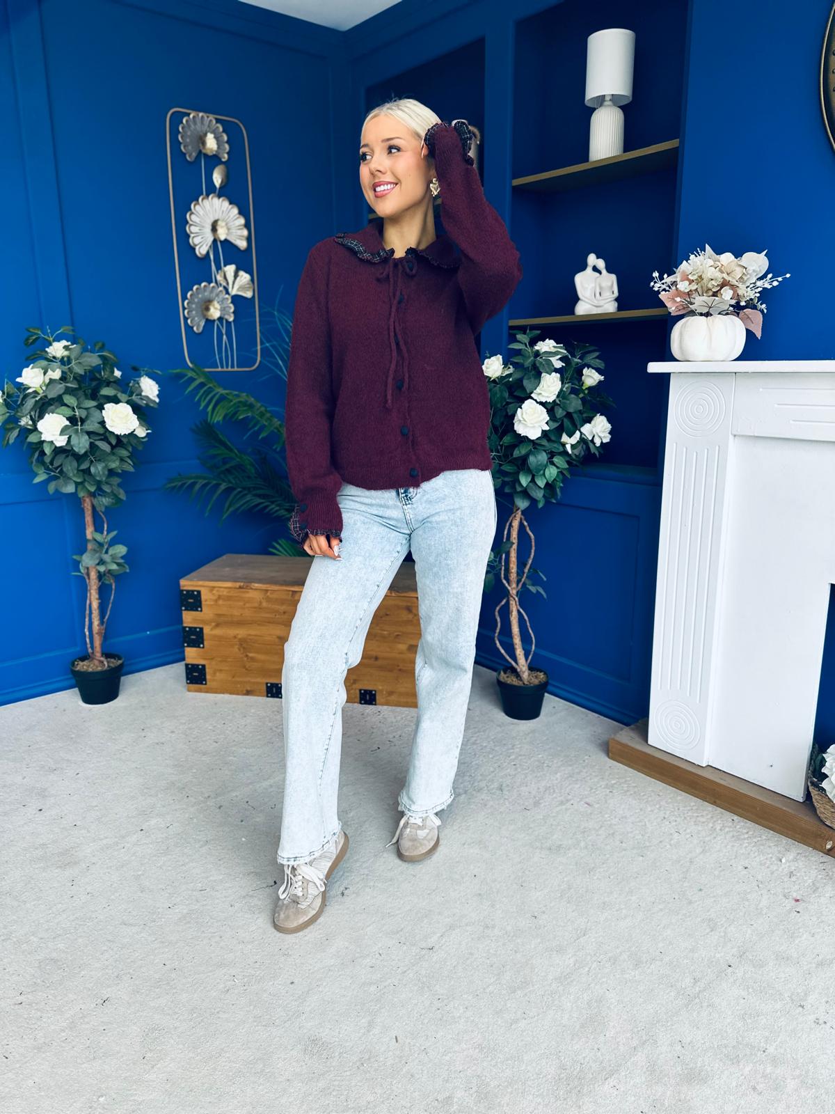 Darcy Detailed Knitted Cardi Burgundy