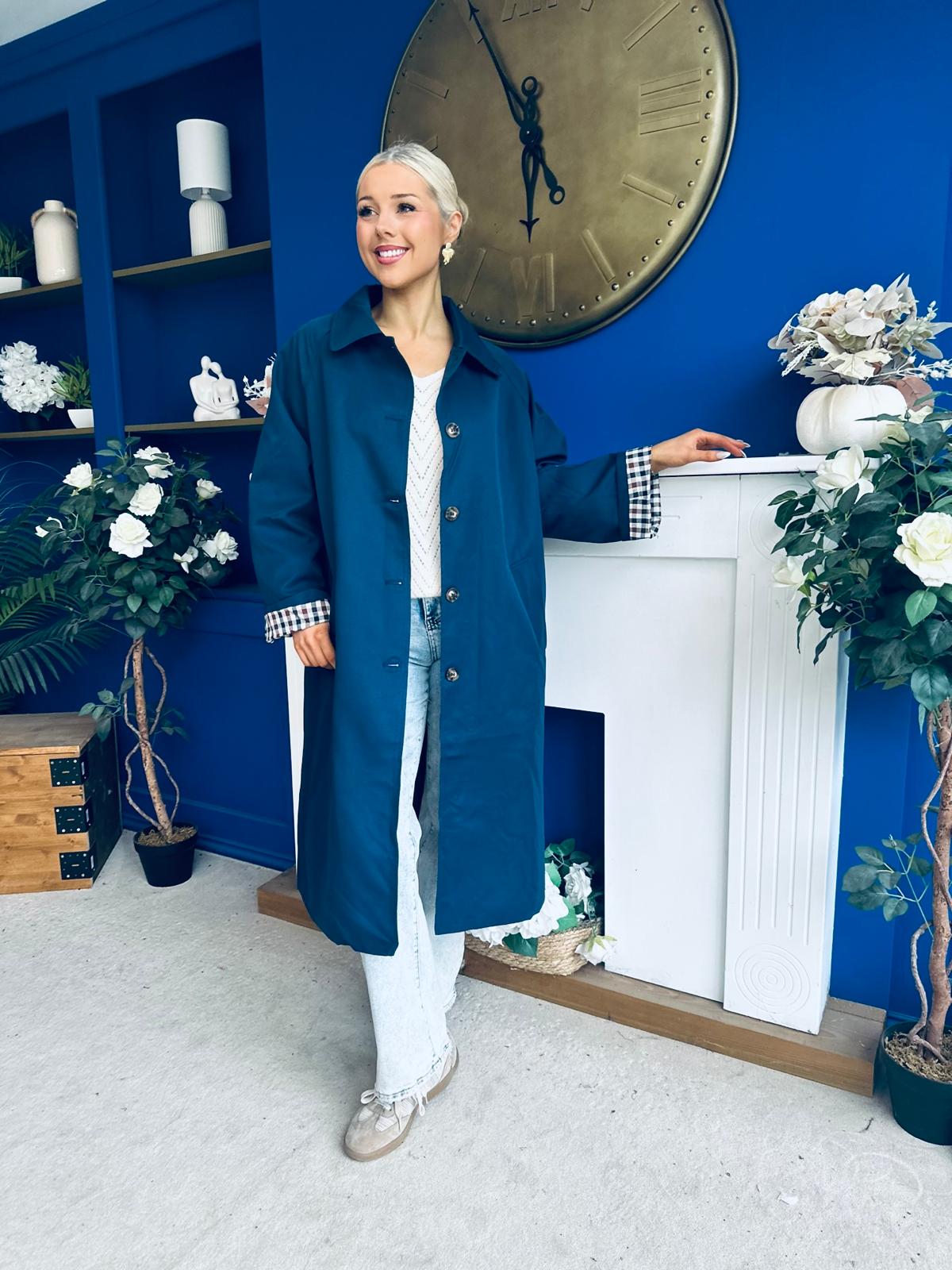 Juliette Button Detail Trench Coat Navy