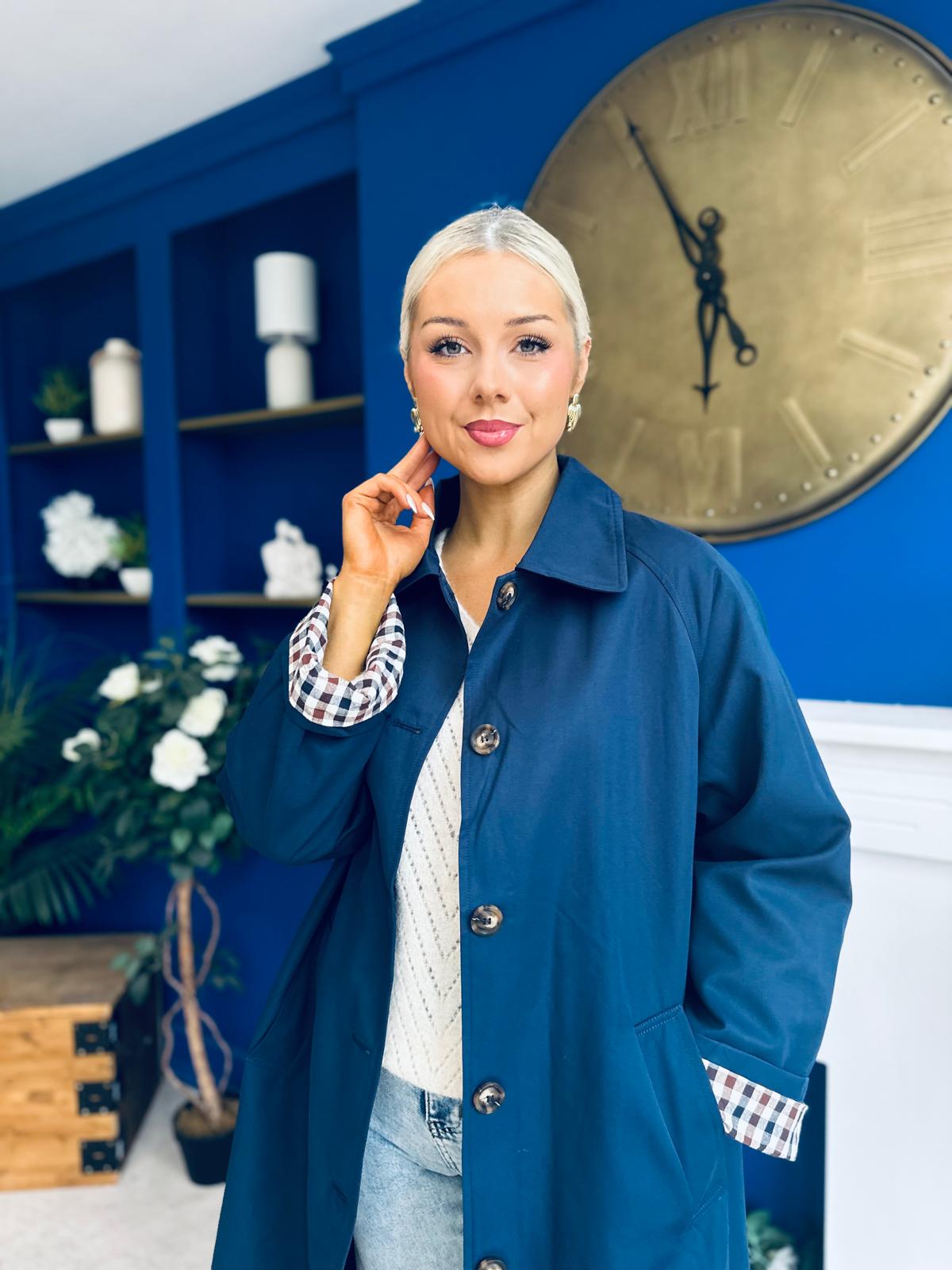 Juliette Button Detail Trench Coat Navy