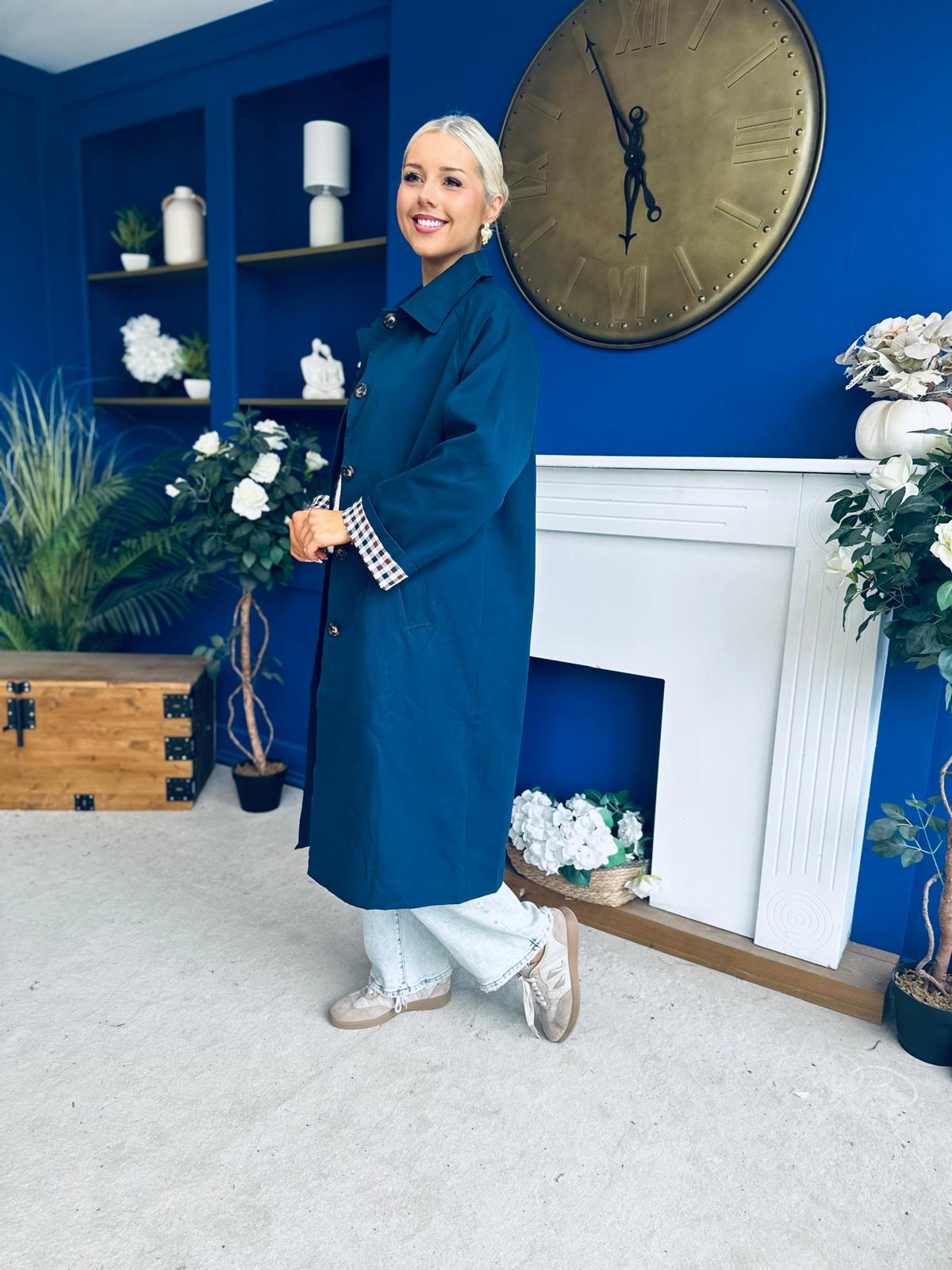 Juliette Button Detail Trench Coat Navy