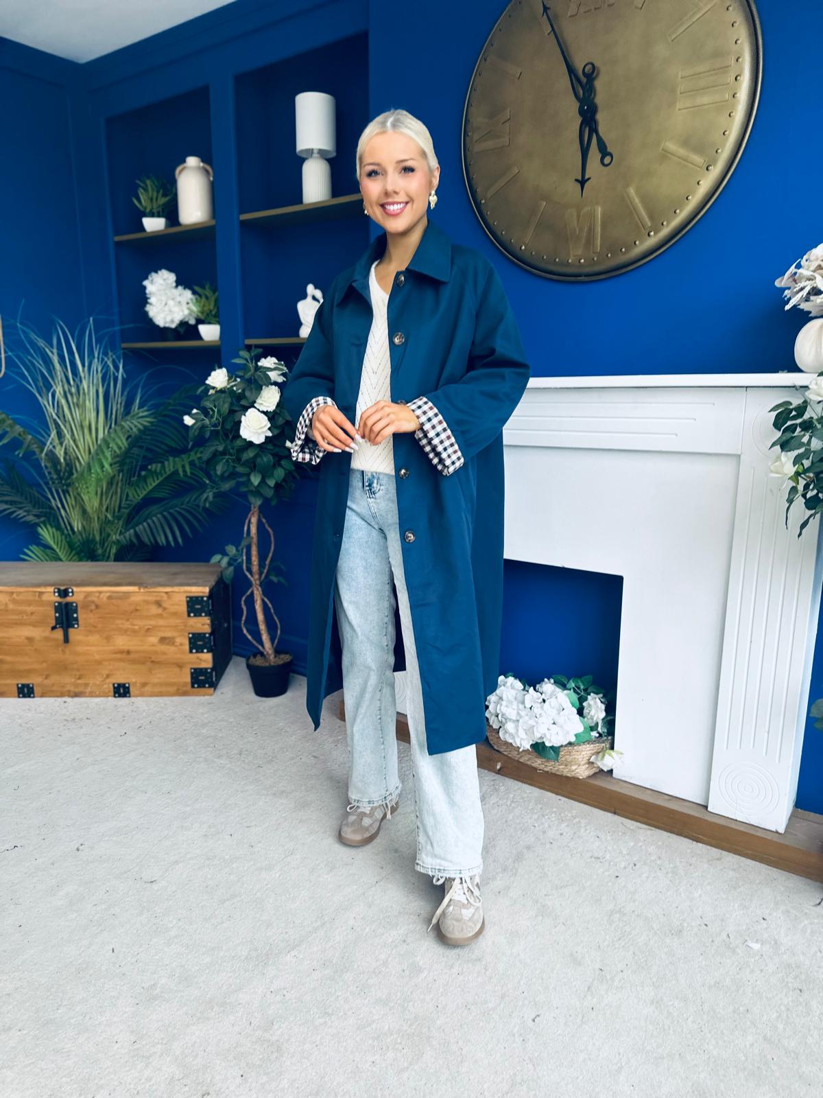Juliette Button Detail Trench Coat Navy