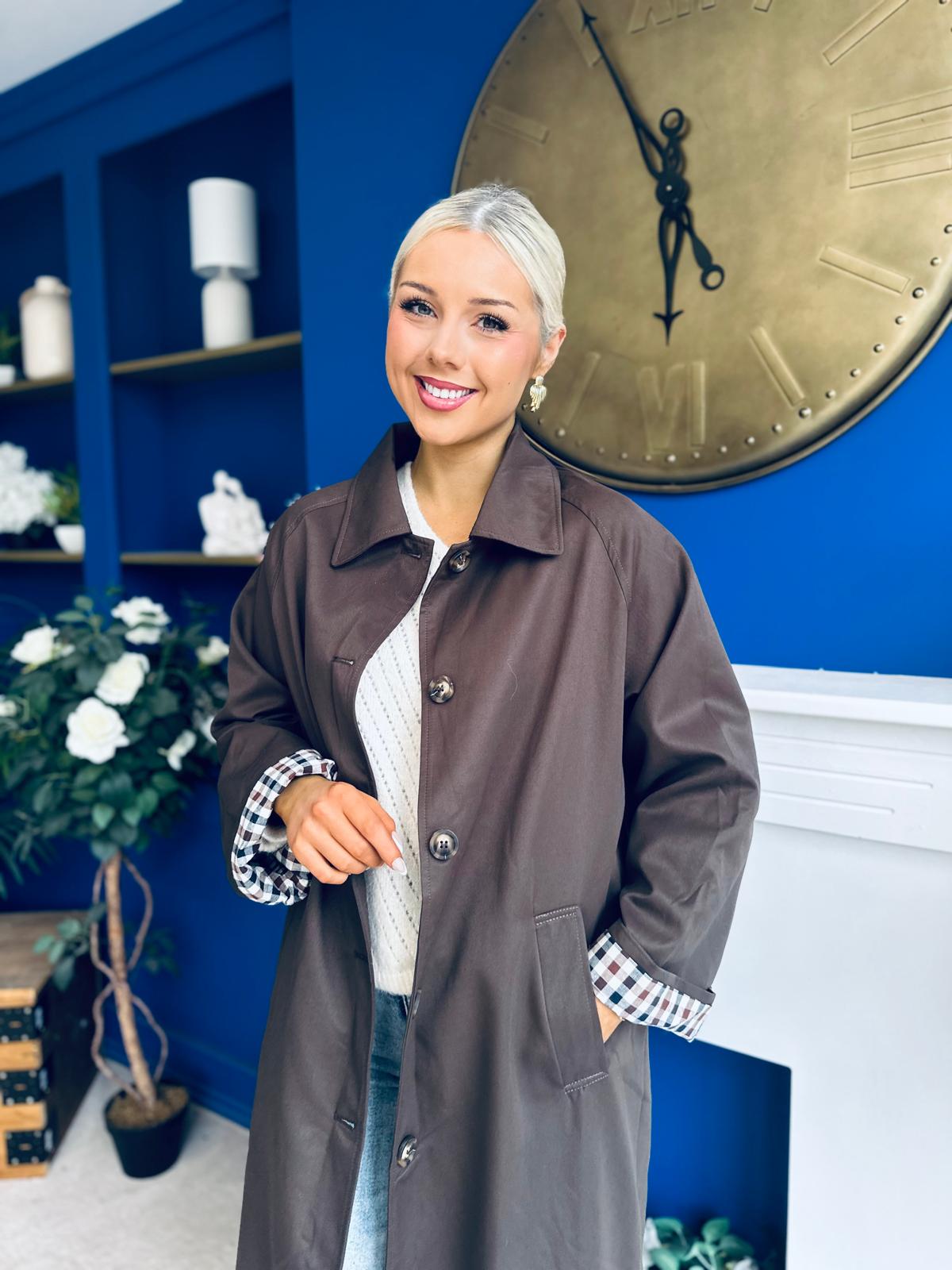 Juliette Button Detail Trench Coat Chocolate