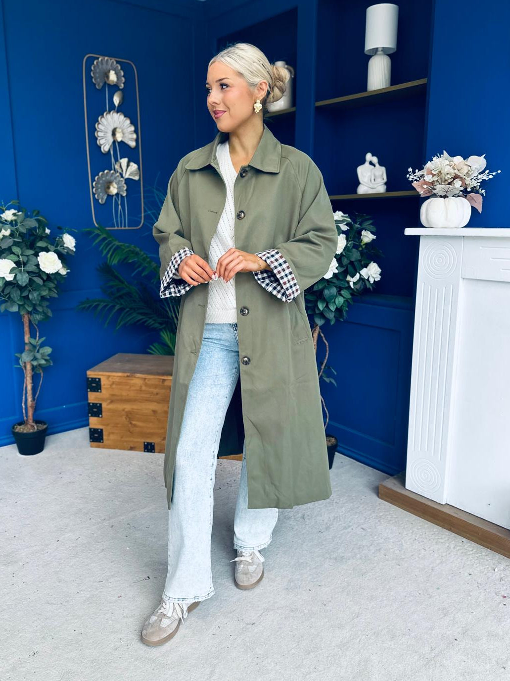 Juliette Button Detail Trench Coat Khaki