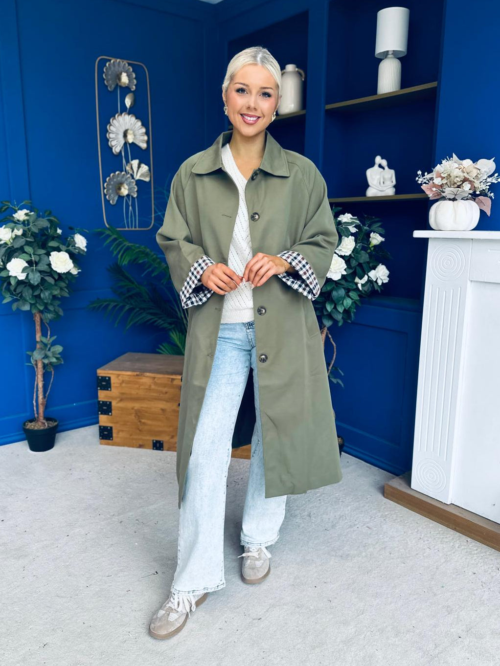 Juliette Button Detail Trench Coat Khaki