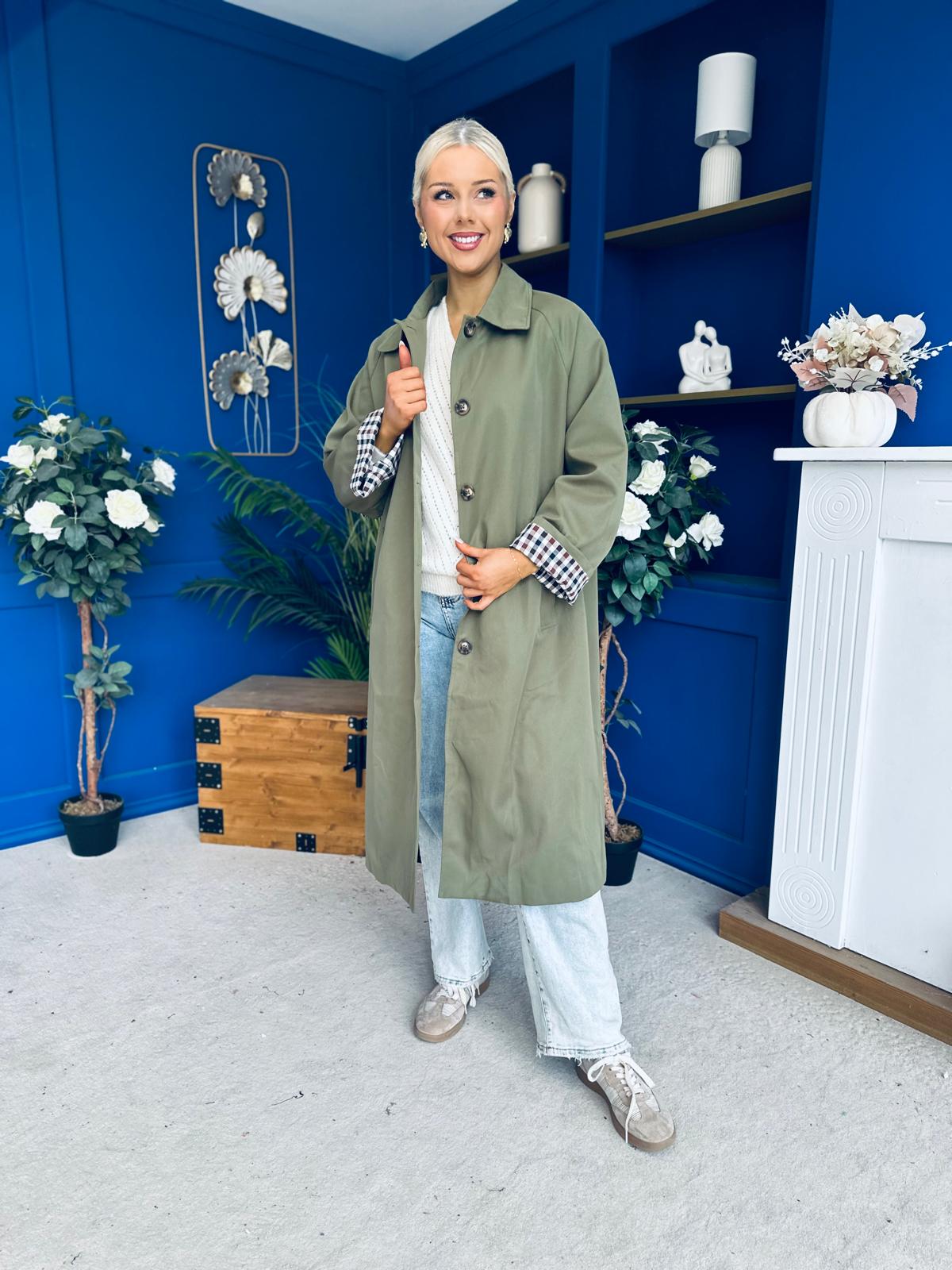 Juliette Button Detail Trench Coat Khaki