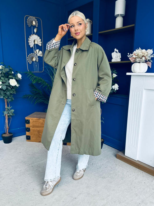 Juliette Button Detail Trench Coat Khaki