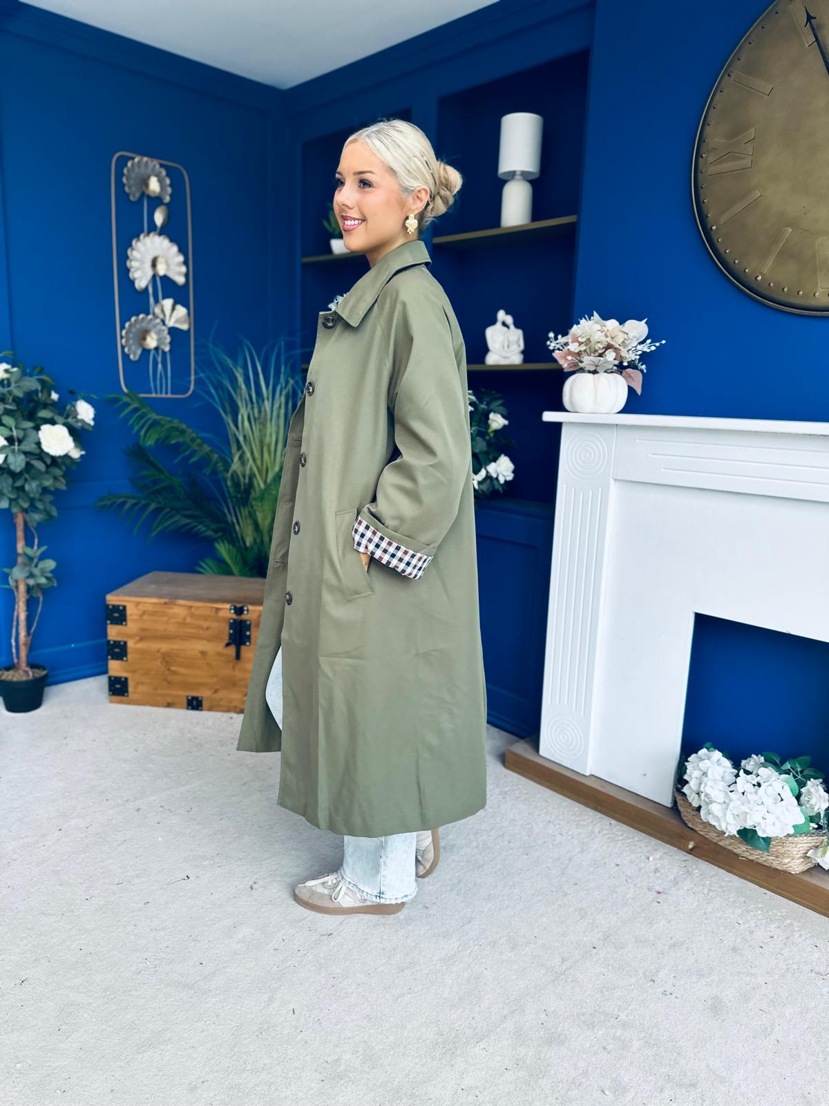 Juliette Button Detail Trench Coat Khaki