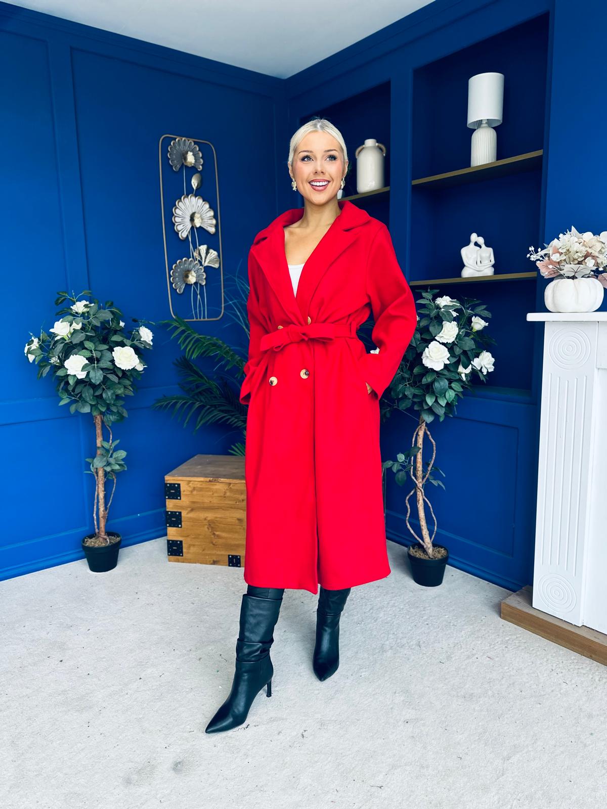 Claudia Detailed Trench Coat Red