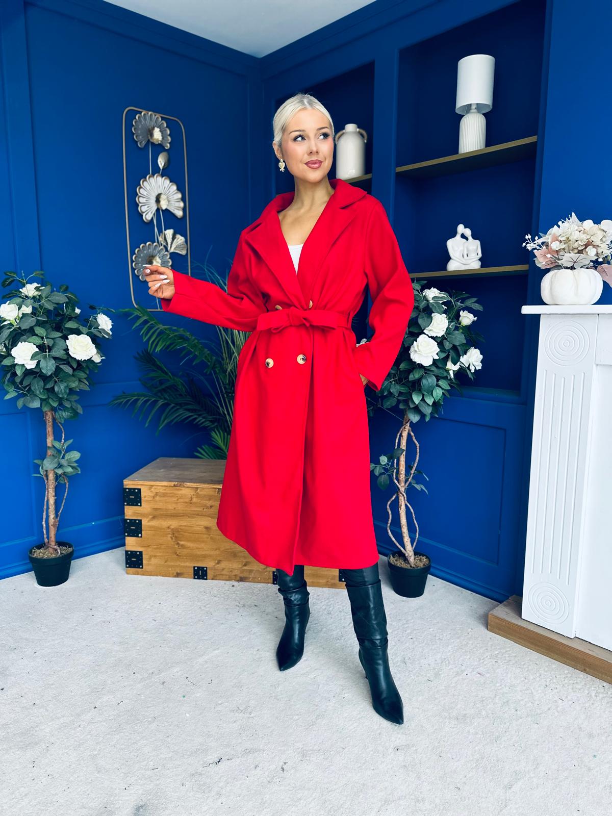 Claudia Detailed Trench Coat Red