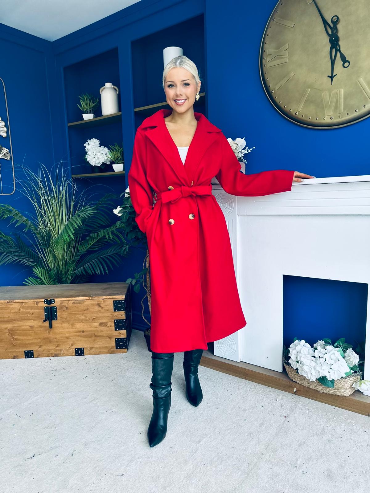 Claudia Detailed Trench Coat Red