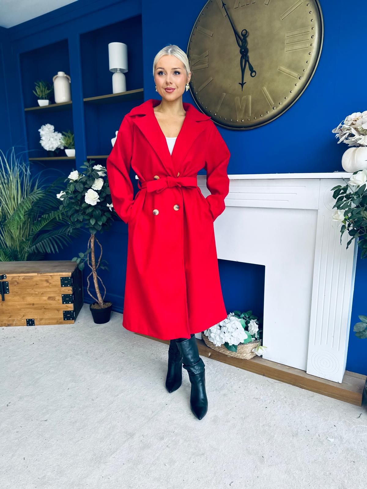 Claudia Detailed Trench Coat Red