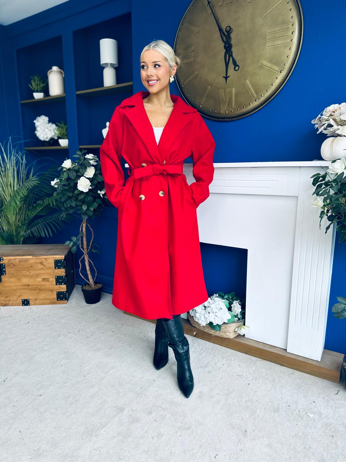 Claudia Detailed Trench Coat Red