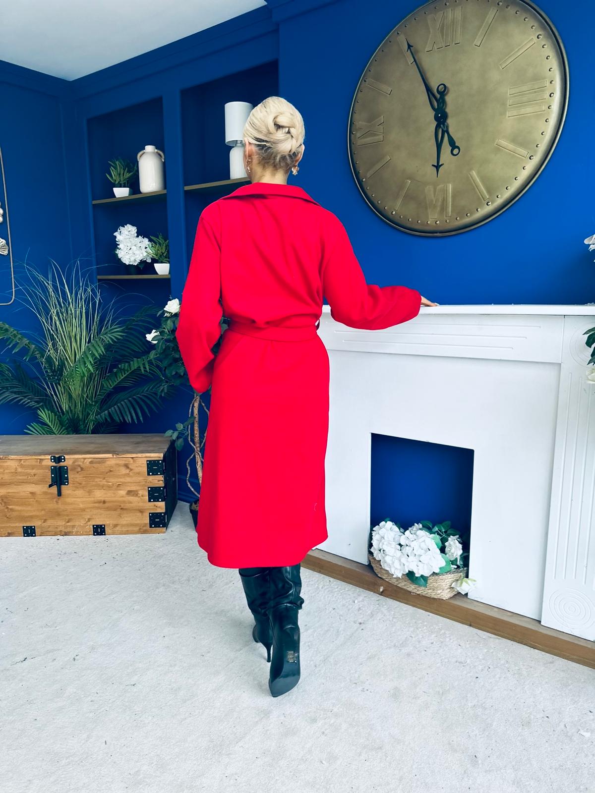 Claudia Detailed Trench Coat Red
