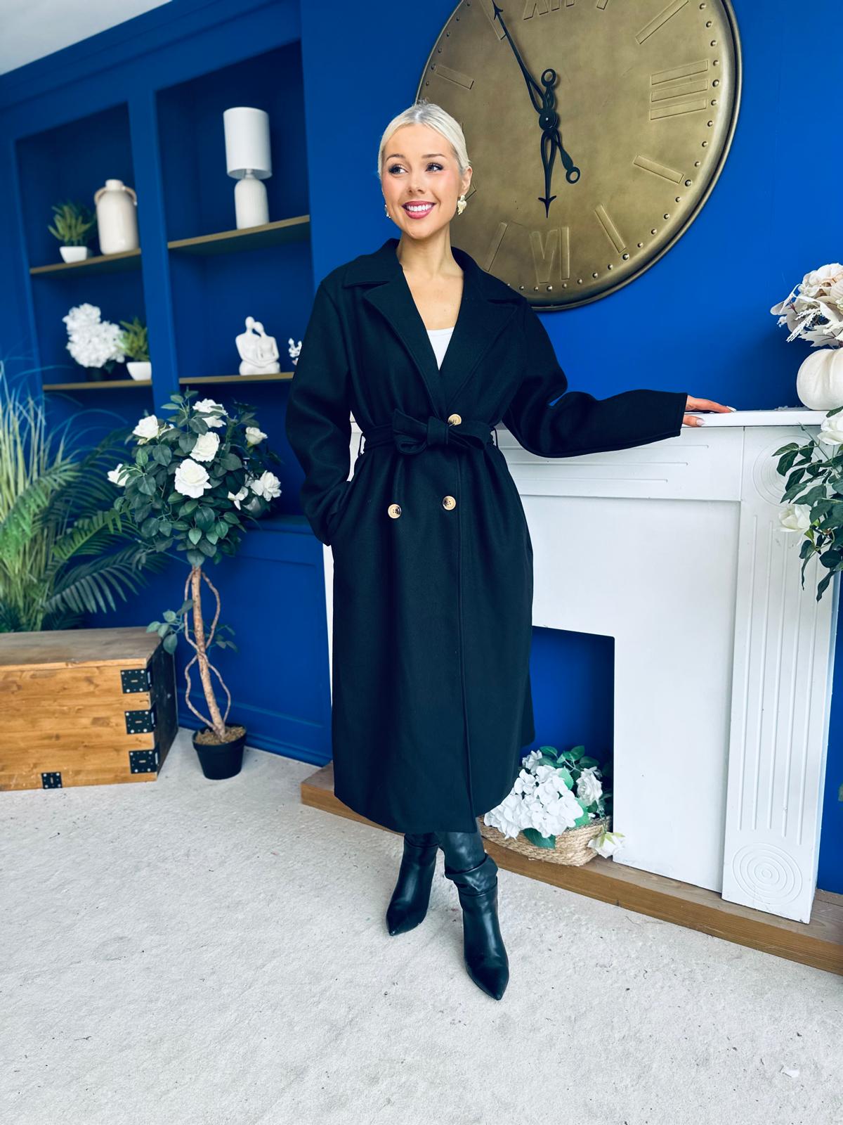 Claudia Detailed Trench Coat Black