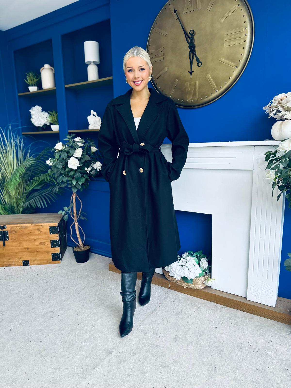 Claudia Detailed Trench Coat Black
