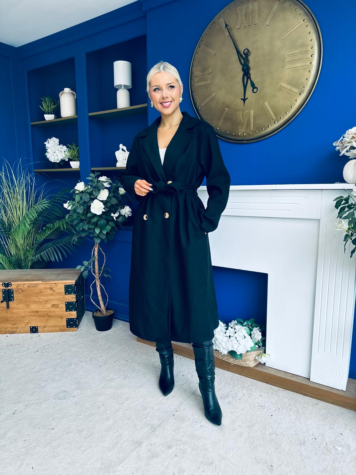 Claudia Detailed Trench Coat Black