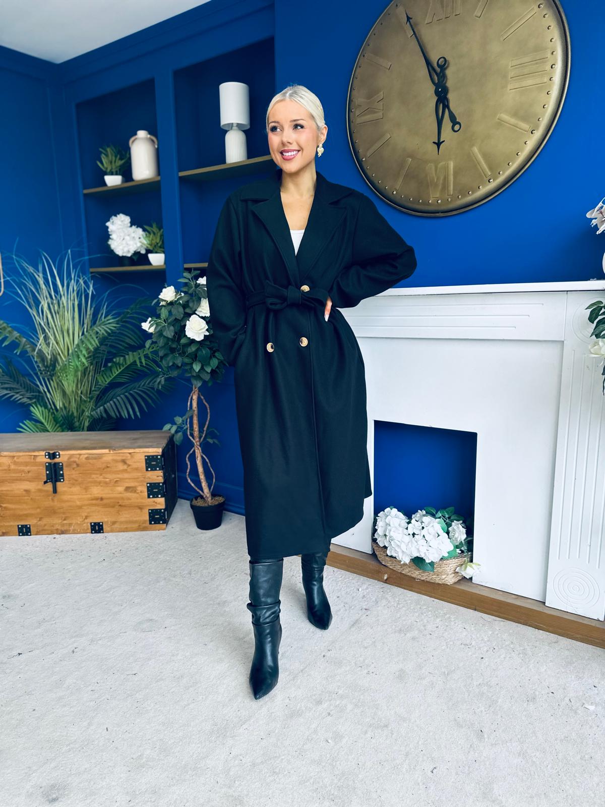Claudia Detailed Trench Coat Black