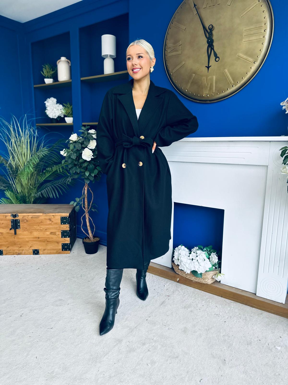 Claudia Detailed Trench Coat Black