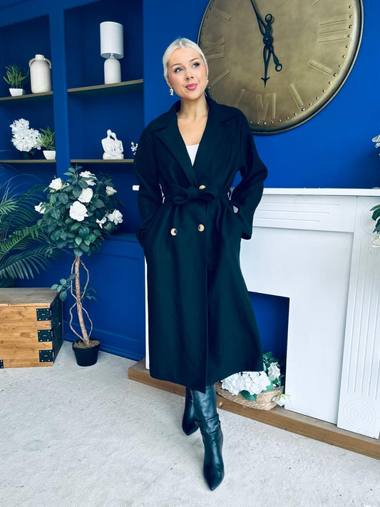 Claudia Detailed Trench Coat Black
