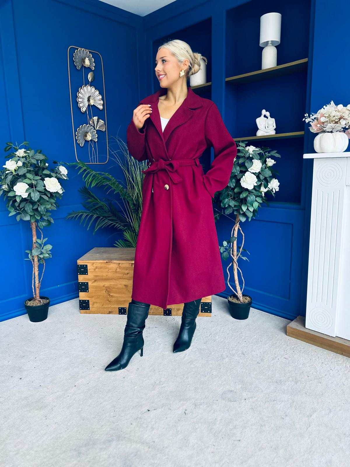 Claudia Detailed Trench Coat Wine