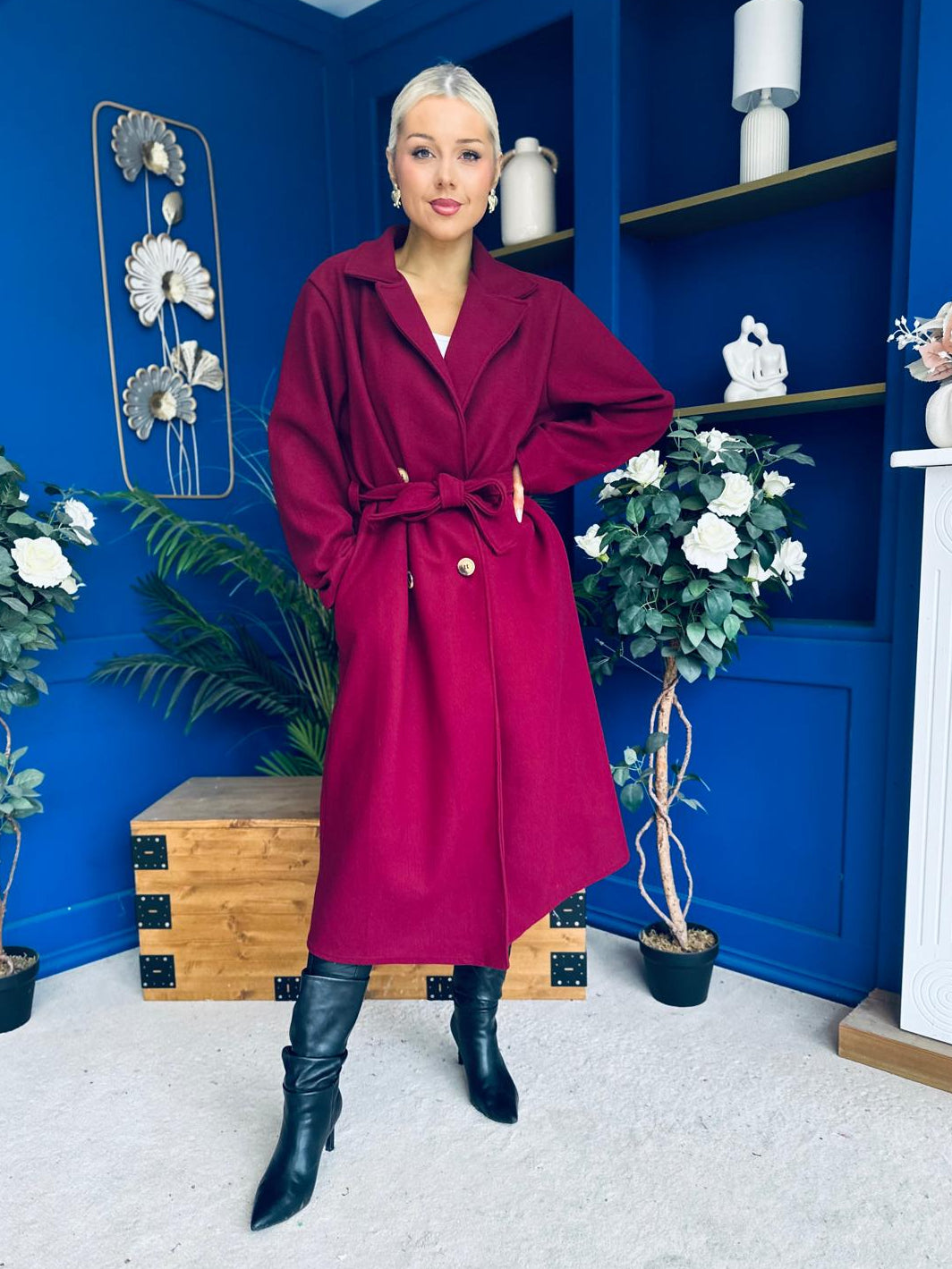 Claudia Detailed Trench Coat Wine