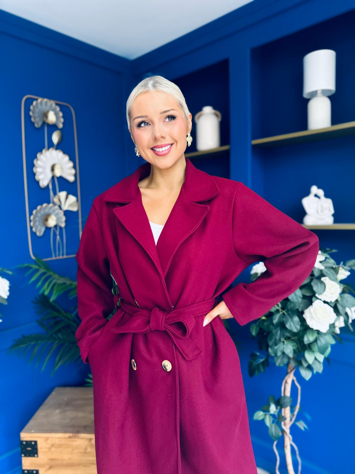 Claudia Detailed Trench Coat Wine
